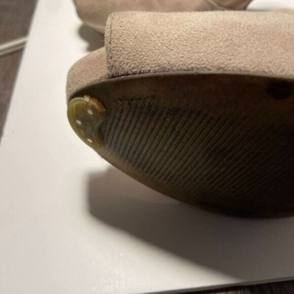 Franco Sarto Suede‎ Tan Leather Peep Toe Chunky Heel Shoe Sandals - Picture 9 of 11